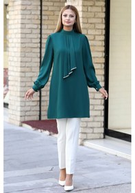 Resim Raika Moda Işıltı Taş Detaylı Büyük Beden Tesettür Takım Zümrüt 