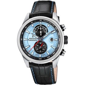 Resim Festina F20695/2 Timeless Chronograph Quartz Deri Siyah Mavi Kadran 10 Atm 44 Mm Erkek Kol Saati 