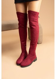 Resim Shoetek Izabella Kadın Çizme Fermuarlı Streçli Bordo Süet Bordo Süet 
