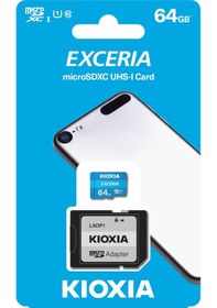 Resim Kioxia Exceria LMEX1L064GG2 64 GB Micro SDXC UHS-I Class 10 Hafıza Kartı + Adaptör 