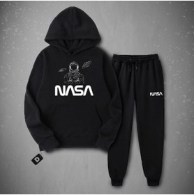 Resim deep & qaiser Nasa Astronaut Planet Baskılı Siyah Unisex Eşofman Takımı 