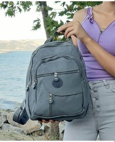 Resim Fiyra S1 Gri Renk Krinkıl Kumaş Dört Bölmeli Bayan Sırt Çantası-Gri-Std 