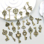Resim 40 Parça Vintage İskelet Anahtar Kolye Ucu Seti - Karışık Tarzlar, DIY Takı ve El İşi İçin Alaşım Pandantifler 