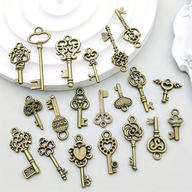 Resim 40 Parça Vintage İskelet Anahtar Kolye Ucu Seti - Karışık Tarzlar, DIY Takı ve El İşi İçin Alaşım Pandantifler 