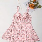 Resim Çiçek Desenli Gece Elbisesi, Seksi V Yaka Sırtı Açık Kolsuz Uyku Gecelik, Kadın Pijama ve Elbiseler 