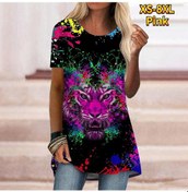 Resim Pembe Büyük Beden Kadın Yaz Kaplan Baskılı Rahat Kısa Kollu Yuvarlak Yaka T-shirt Rahat Baggy Orta Uzunluk Tee Tops Pembe 