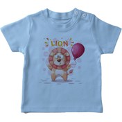 Resim Angemiel Baby Ayakta Balon Tutan Aslan Erkek Bebek Tişört Mavi B0473MDBBKETSRT 