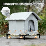 Resim Tüm Hava Koşullarına Uygun Yükseltilmiş Açık Hava Kedi Barınağı, İzole Oxford Kumaş ve Kapalı Kapı Flap ile - Yabancı Kediler için Rahat Barınma 