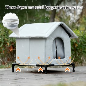 Resim Tüm Hava Koşullarına Uygun Yükseltilmiş Açık Hava Kedi Barınağı, İzole Oxford Kumaş ve Kapalı Kapı Flap ile - Yabancı Kediler için Rahat Barınma 