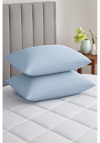 Resim Vevra Mavi Düz Renkli 2 Li Yastık Kılıfı Pamuklu Kumaş Fermuarlı Mavi 