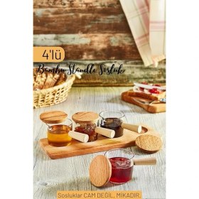 Resim CetKing Life 4'lü Ahşap Standlı Mika Kahvaltılık Takımı - Reçellik, Kahve Yanı Sunumluk 