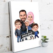 Resim 3 Çocuklu Güzel Ailemiz Karikatürlü Kanvas Tablo 