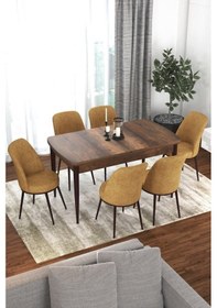 Resim Canisa Concept Kor Serisi 70x114 Açılabilir Mutfak Masası Takımı Barok Desen Masa 6 Cappucino Sandalye Masa Barok Sandalyeler Cappucino 