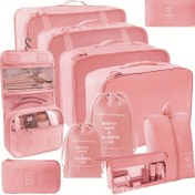 Resim 7 adet Pembe Seyahat Düzenleyici Çantalar - Giysiler, Aksesuarlar ve Makyaj için Dayanıklı Polyester Çantalar - İş Seyahatleri ve Tatiller için İdeal, Tatil Gereksinimleri|Sleek Tasarım|Dayanıklı Kumaş 