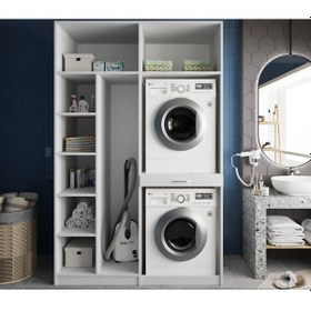 Resim Megan Çamaşır Ve Kurutma Makinesi Dolabı Banyo Dolabı Beyaz Beyaz 