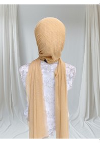 Resim Aksesuar Dahil Gold Esnek Kumaş Tek Tek Pratik Şal Hazır Türban Hazır Duvak Hazır Şal 