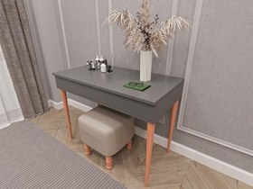 Resim MAM-01 Akıllı Aynalı Makyaj Masası – Bölmeli Saklama Alanlı, Açılır Kapaklı Ayna ve Masif Ahşap Ayaklı Modern Tuvalet Masası (MAM-01 KOYU GRI) 