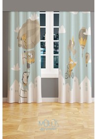 Resim Uçan Hayvanlar Desenli Fon Perde Çocuk Ve Bebek Odası Süet Baskılı Ekstrafor Büzgü 2 Kanat Prd-61 Çok Renkli 