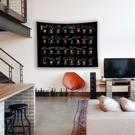 Resim All Tracks / Formula 1 Pistleri Duvar Örtüsü - Siyah / 160 cm x 220 cm 