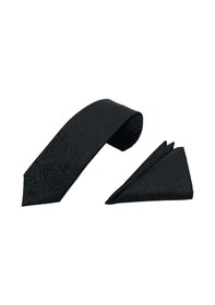 Resim Brianze Siyah Şal Desen Kravat Mendil Set Siyah 