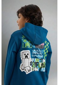Resim Defacto Erkek Çocuk Minecraft Kapüşonlu Sweatshirt G6915a825cwın101 İndigo-ın101 
