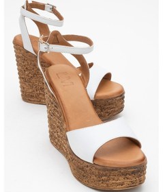 Resim Luvi Shoes Elsıe Beyaz Cilt Hakiki Deri Kadın Dolgu Topuklu Sandalet Beyaz 