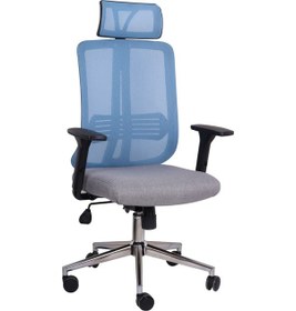 Resim Koltukstilim Paris Antrasit - Mavi Fileli Yönetici Koltuğu Gri 