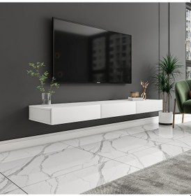 Resim Avalon 3 Kapaklı Duvara Monte Tv Sehpası 140 Cm, Modern Minimal Tasarım, Tv Ünitesi - Beyaz Beyaz 