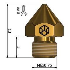 Resim 1.0mm CR10S CSA Nozzle - M6x0.75mm 