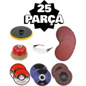 Resim BRATİ HAND TOOLS Avuç Taşlama Spiral Makinesi 115 mm Cırt Zımpara Flap Inox Metal Kesme Kesici Disk Seti 25 Parça 