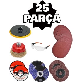 Resim BRATİ HAND TOOLS Avuç Taşlama Spiral Makinesi 115 mm Cırt Zımpara Flap Inox Metal Kesme Kesici Disk Seti 25 Parça 