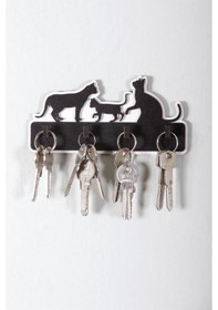 Resim Cajuart Dekoratif Oynayan Kediler Ahşap Anahtarlık Anahtar Askı 