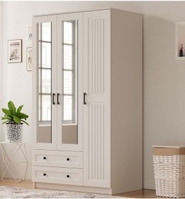 Resim Estelya Country 3 Kapaklı 2 Çekmeceli Mega Gardırop Beyaz 