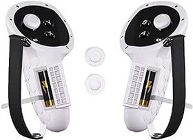 Resim Lonxmovs Denetleyici Kavrama Kapağı Meta/Oculus Quest 3 Touch Plus ile Uyumlu Kontrol Cihazı Kapakları Koruyucu Pil Açma Kapağı, 2 Parça Joystick Kapağı ve Mafsal Kayışları (Beyaz) 