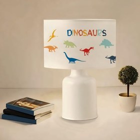 Resim Dinazor Desenli Kumaş Baskılı Çocuk Odası Abajur Lamba | ByLamp 