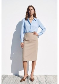 Resim Sateen Düz Kalem Etek - Koyu Bej-137399 