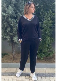 Resim Mia Butik Büyük Beden Siyah V Yaka Eşortman Takım Siyah 
