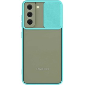 Resim Caseart Samsung Galaxy S21 Fe Kapak Lensi Açılır Kapanır Kamera Korumalı Silikon Kılıf - Turkuaz 