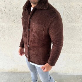 Resim Marsilyan- Erkek Pelüş Polar Hırka Gömlek - Yakalı, Ilik Düğmeli, Göğüs Cepli, Yumuşak Dokulu Kışlık Regular Fit Rahat Günlük Model - Kahverengi 