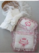 Resim Yenidoğan Nil Taç Nakışlı Kundaklı Trilüks 3lü Alt Açma Seti Fuşya Fuşya 