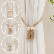 Resim Bohem Tarzı El Yapımı Manyetik Perde Bağlama, Basit Ahşap Püskül Perde Tokası, Yatak Odası, Oturma Odası, Ofis, Çalışma İçin Uygun Yaratıcı Perde İpi Saklama Klipsi. Ev Dekoru Minimalist Nordik Stil Evrensel 
