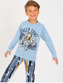 Resim Vitmo Erkek Çocuk Uzun Kollu %100 Pamuklu Pijama Takımı Deep Space Mavi Mavi 