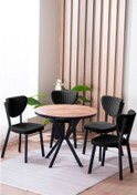 Resim Avvio Elma Yuvarlak Ceviz Mutfak Masa Takımı 4 Sandalyeli Salon Yemek Masa Takımı Siyah 