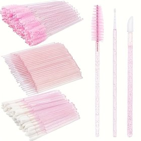 Resim 200 Parça Tek Kullanımlık Makyaj Fırçası Seti - Ruj, Mini Aplikatör ve Kirpik Uzatma için Maskara Çubuğu ile Eyeliner ve Dudak Uygulama İçin Çok Amaçlı Güzellik Araçları Kiti (Pembe, Siyah, Yeşil, Mor, Mavi) 