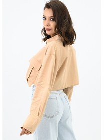 Resim Koza Butik Kadın Crop Cep Detaylı Gömlek 1672-24 001 