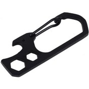 Resim Siyah Paslanmaz Çelik Anahtarlık Karabina Kanca Şişe Açacağı Altıgen Anahtar Mandal Kancaları Siyah 