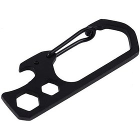 Resim Siyah Paslanmaz Çelik Anahtarlık Karabina Kanca Şişe Açacağı Altıgen Anahtar Mandal Kancaları Siyah 