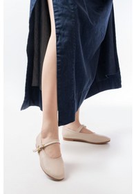 Resim İnf-324 Bej Baretli Tokalı Günlük Kadın Babet Bej 