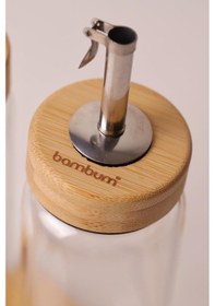 Resim Bambu Kapaklı Cam Yağlık & Sirkelik Seti 2'li Standlı 200ml Şeffaf 