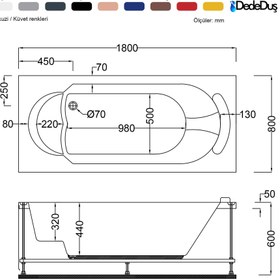 Resim Renkli Oturmalı Küvet | Jakuzi | Riva | Sanacryl - 80x180 / Antrasit / 1 Kişilik 